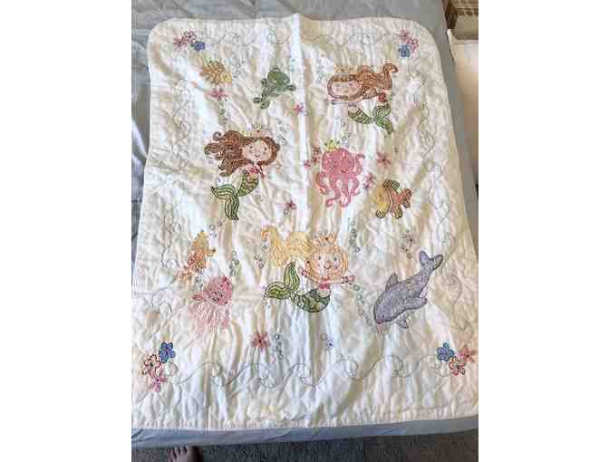 Lot of 2 Cross Stitch Crib Blankets A