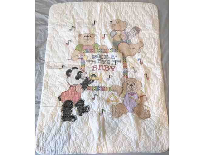 Lot of 2 Cross Stitch Crib Blankets A