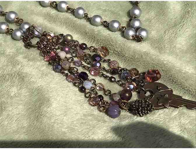 Silver Colored Wood and Czech Glass Beaded Necklace