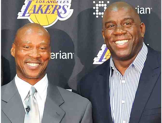 2 on 2 Basketball Game with Magic Johnson and Byron Scott and a signed basketball