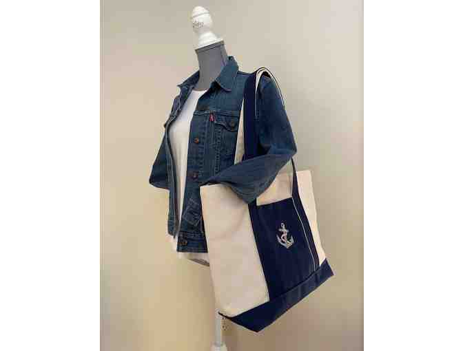 Serious Stitching - Lined Canvas Tote with Navy Anchor