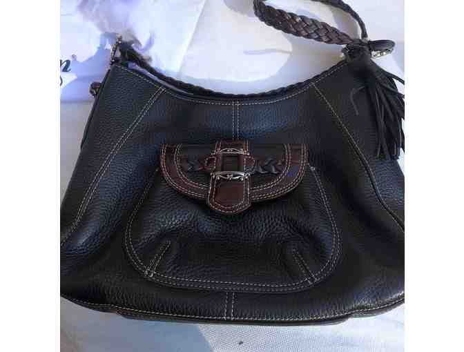 Brighton collectible black leather with brown trim handbag