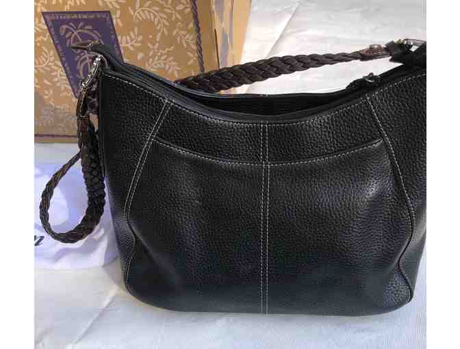 Brighton collectible black leather with brown trim handbag