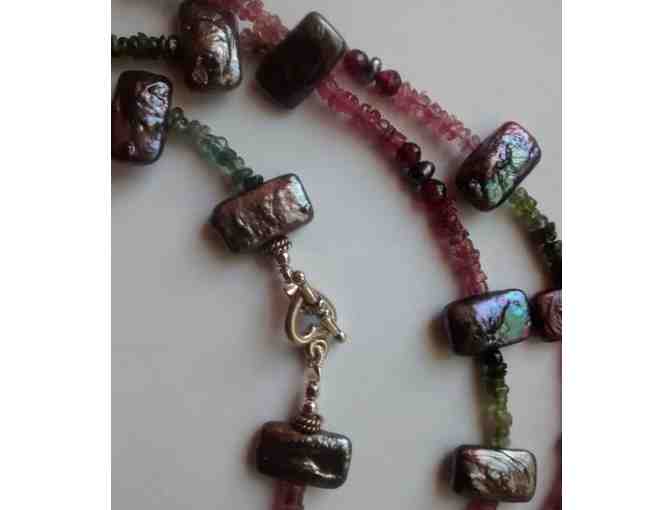 Tourmaline, Quartz and Pearl Necklace with Earrings