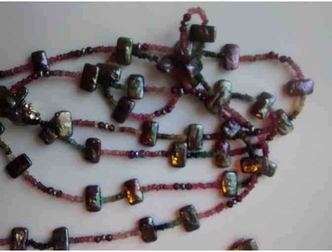 Tourmaline, Quartz and Pearl Necklace with Earrings