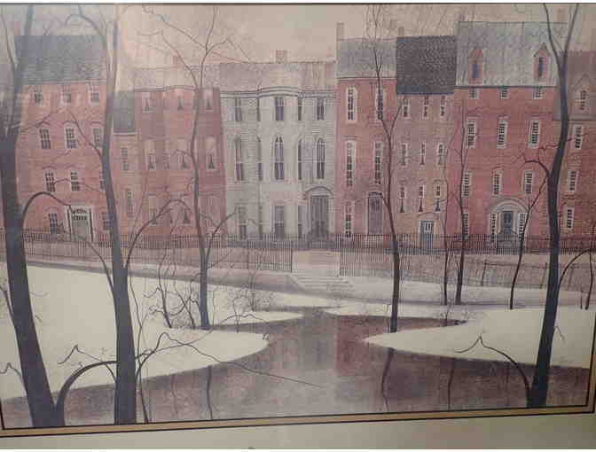 P. Buckley Moss framed and matted print: Street by the Park II