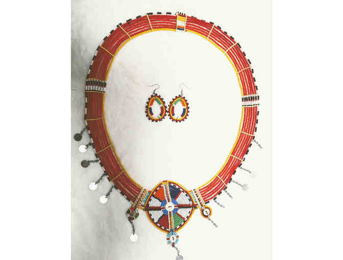 Large Handcrafted Beaded Masai Necklace and Earrings