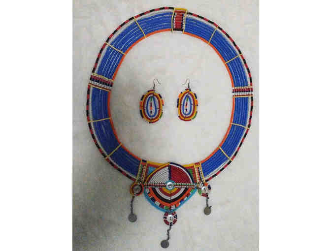 Handcrafted beaded Masai necklace with matching earrings