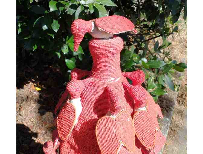 Rare Authentic Vintage African Beaded Tribal Ceremonial Headdress - Red Birds
