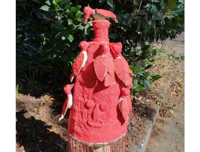 Rare Authentic Vintage African Beaded Tribal Ceremonial Headdress - Red Birds