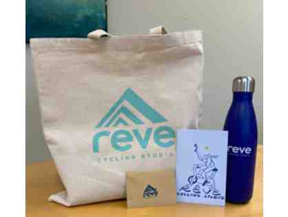 1 class at Reve Cycling Studio, Reve-branded Swell Waterbottle, and Reve-branded Tote