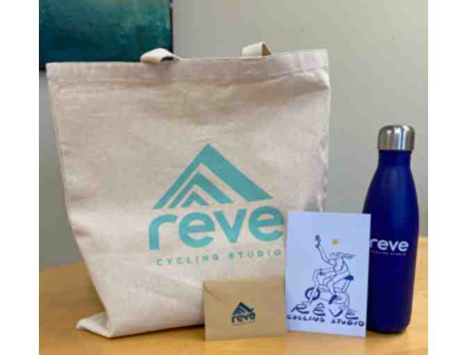 1 class at Reve Cycling Studio, Reve-branded Swell Waterbottle, and Reve-branded Tote - Photo 1