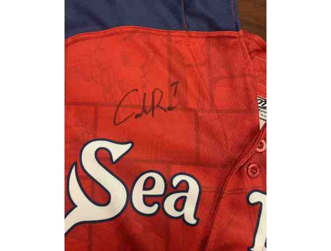 A signed, game-worn #7 jersey from Caden Rose of the Portland Sea Dogs
