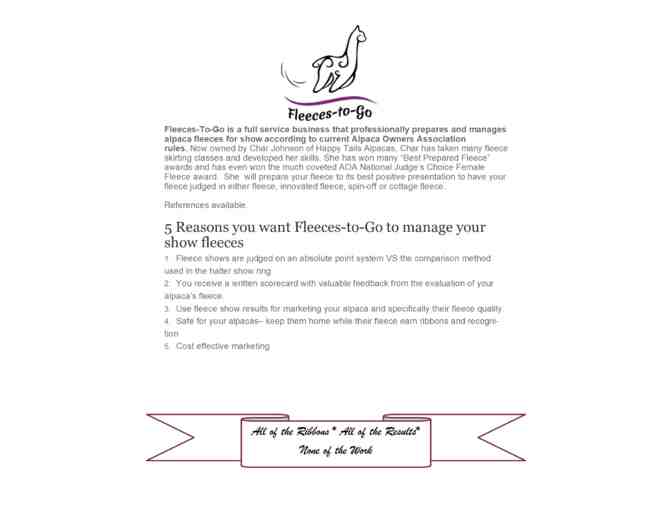 Fleece Skirting and Fleece Show Services - Gift Certificate for 2 fleeces