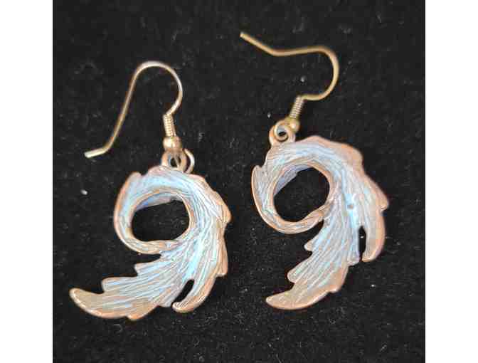 Leaf Earrings - Aqua Copper Metal - Unique Design