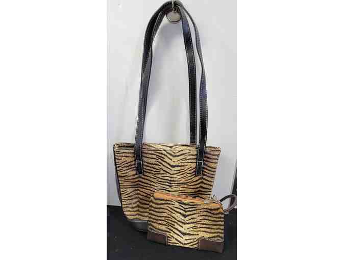 #20 Liz Claiborne Animal Print Brown Purse & Matching Wristlet - Excellent Condition - Photo 1