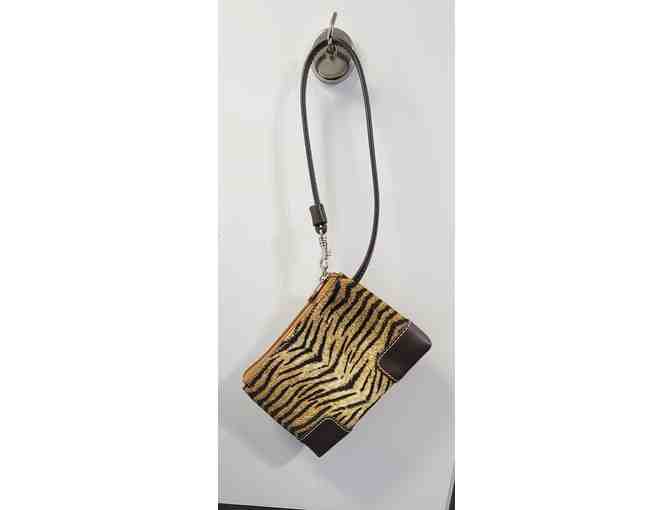 #20 Liz Claiborne Animal Print Brown Purse & Matching Wristlet - Excellent Condition - Photo 3