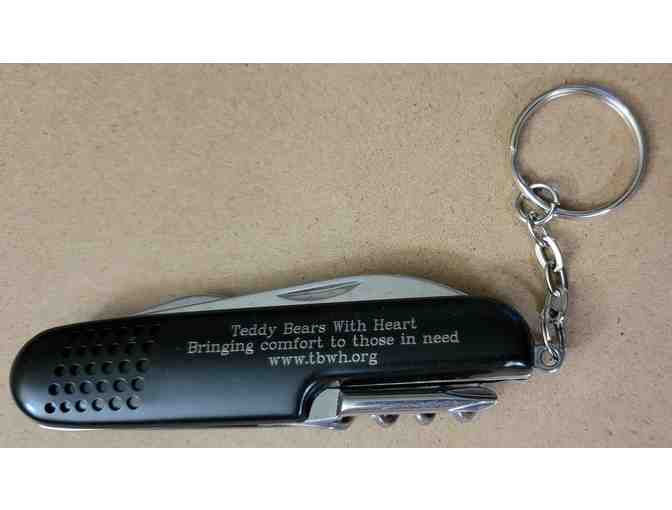 #9 Teddy Bears with Heart Engraved Pocketknife Black Multi-Tool - Photo 1