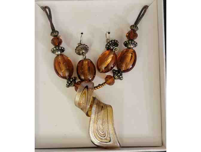 Erica Lyons Earthtone Beaded Artisan Glass Necklace Earrings Set - Photo 1