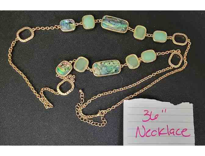 Goldtone Metal Rainbow Iridescent Rhinestones Necklace Classy Statement piece 36 inches