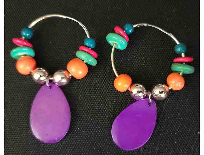 Vintage Beaded bracelet 7 inches and 2 sets of hoop earrings