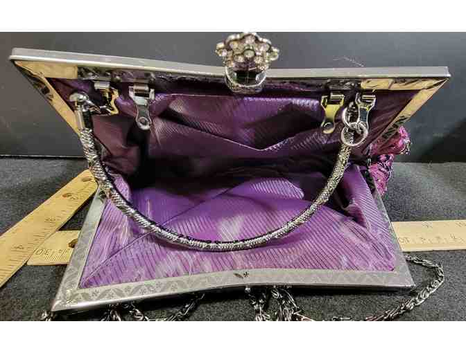 Beaded & Embroidered Floral Clutch Vintage Satin Evening Bag - Photo 4