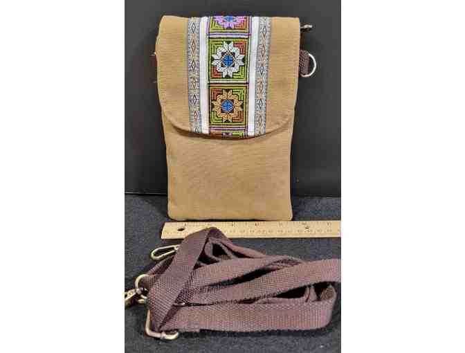 Embroidered Canvas Crossbody Bag 4.5" across - Photo 1