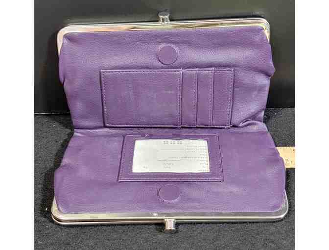 Double Clutch Wallet Magnetic Distressed Leather Lilac Purple