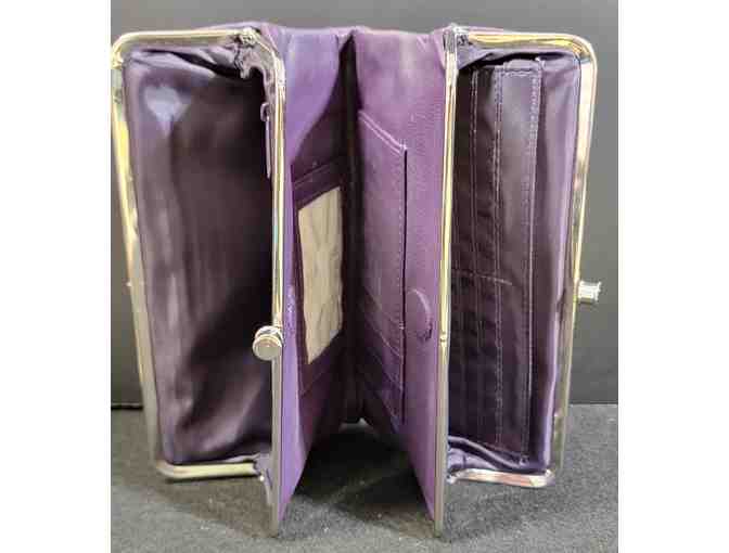 Double Clutch Wallet Magnetic Distressed Leather Lilac Purple