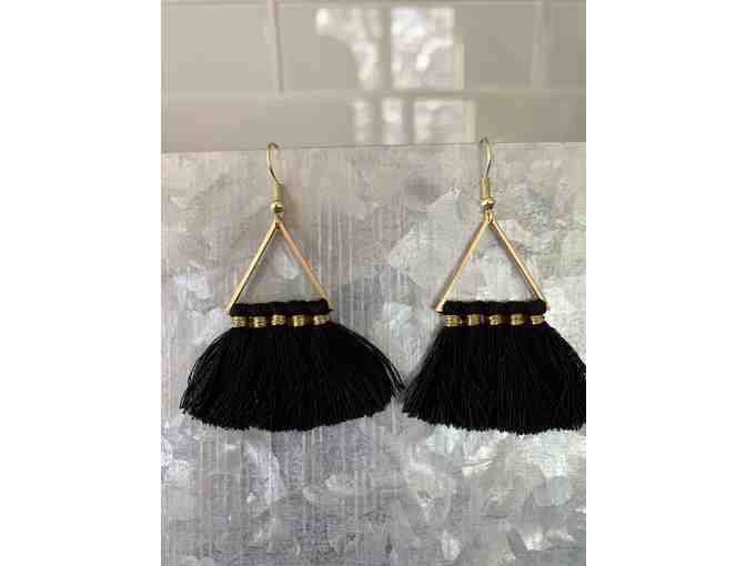 Black and Gold Geometric Tassle Earrings