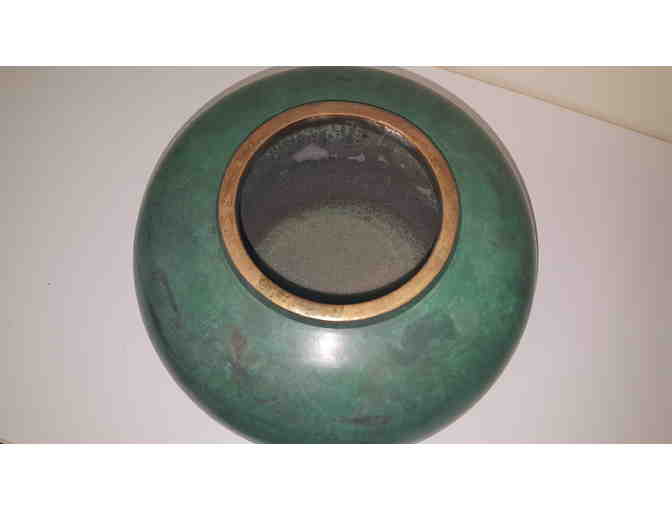 Bronze vase with antique verde patina and brass trim