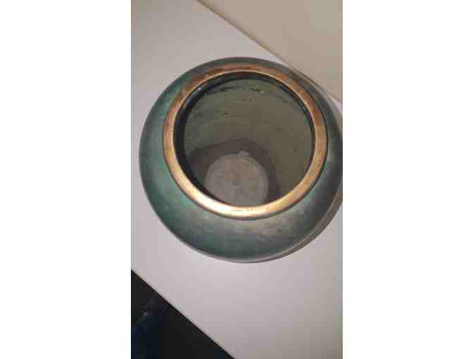 Verde patina with brass trim antique vase