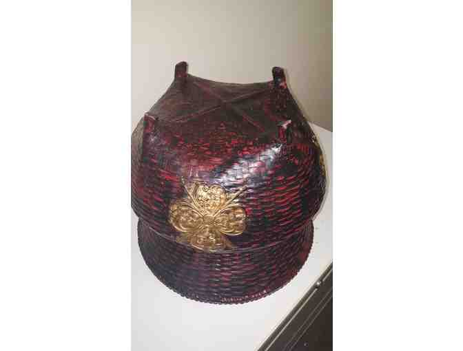 Open Planter, woven rattan with maroon lacquer and gold decoration