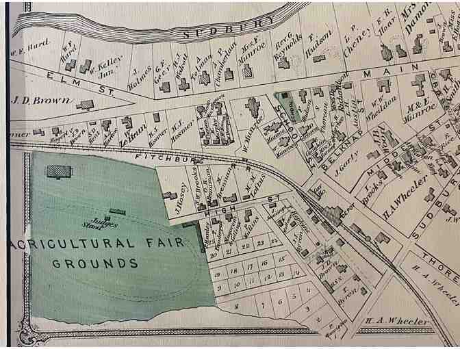 1875 Beers Atlas Map of Concord, Mass. (original page, framed, with marks)