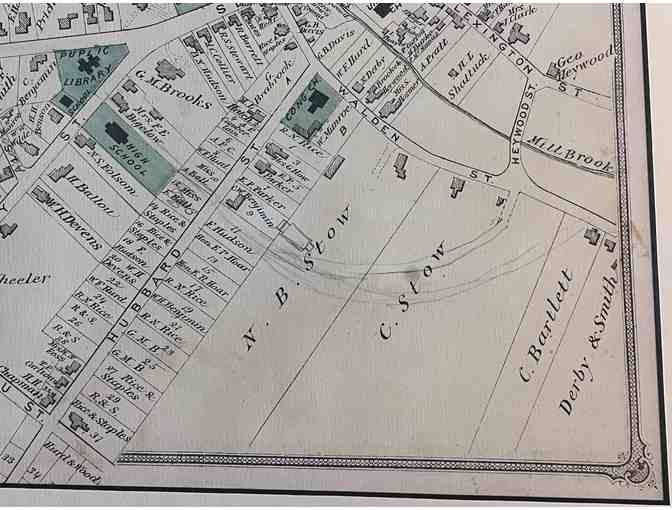 1875 Beers Atlas Map of Concord, Mass. (original page, framed, with marks)