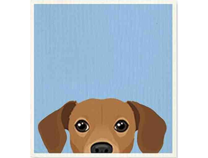 Swedish Dishcloth - Peeking Pup on Light Blue - Photo 1