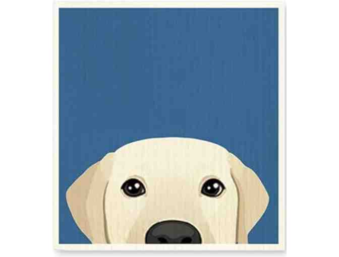 Swedish Dishcloth - Peeking Pup on Teal - Photo 1