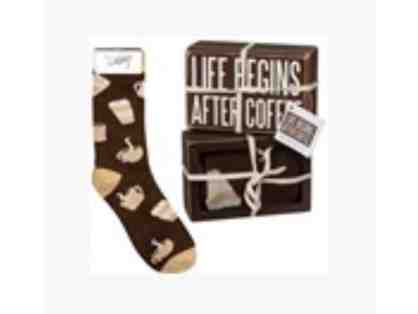 Life Begins After Coffee Box Sign And Sock Set