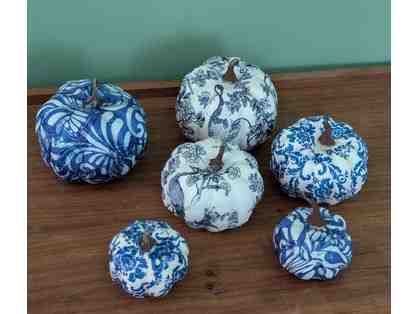 Decoupaged pumpkins - Blue set of six