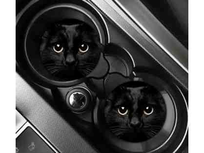 Set of two absorbent Car Coasters - Black Cat