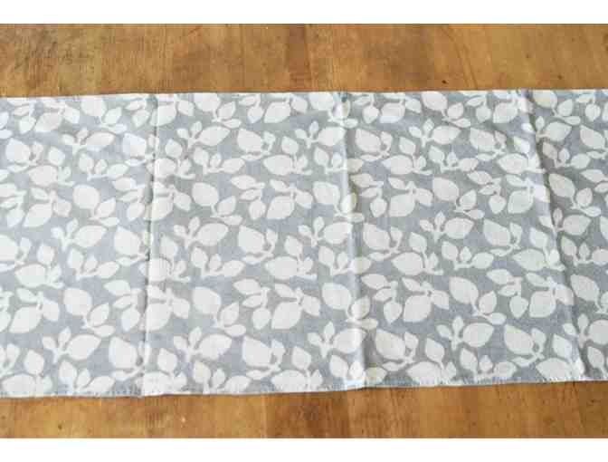 Table Runner Blockprint Grey Leaf Pattern- Rustic Loom