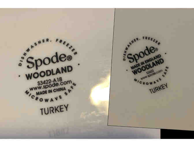 12- Spode Woodland Turkey Round Platter and Cranberry Dish and Thanksgiving kitchen towel