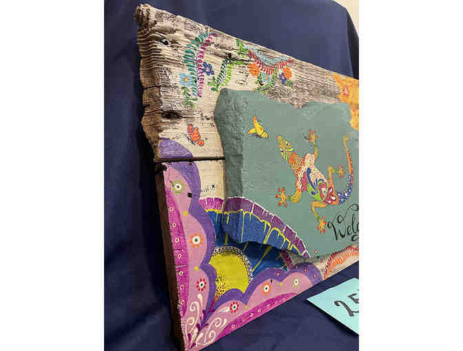 Handpainted Wood Welcome Sign with Granite Piece