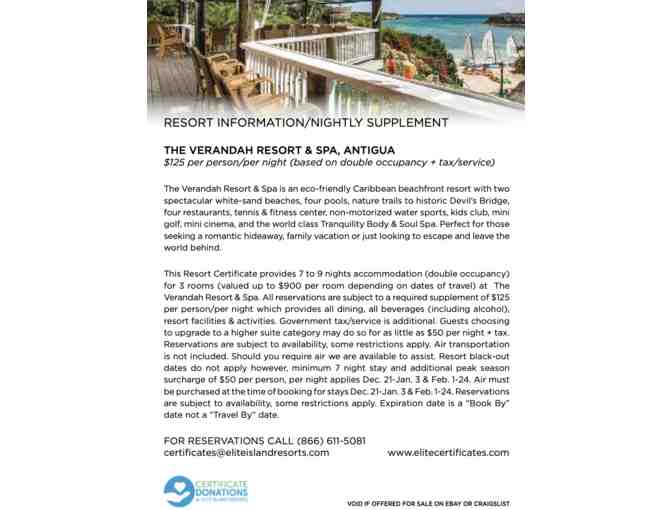ANTIGUA :THE VERANDAH RESORT & SPA - 7-9 nights / 3 rooms