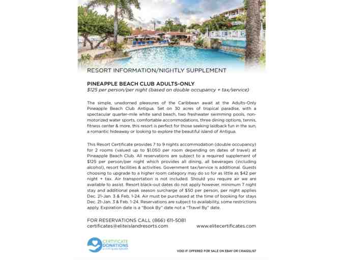 ANTIGUA: PINEAPPLE BEACH CLUB- 7-9 nights / 2 rooms; ADULTS ONLY