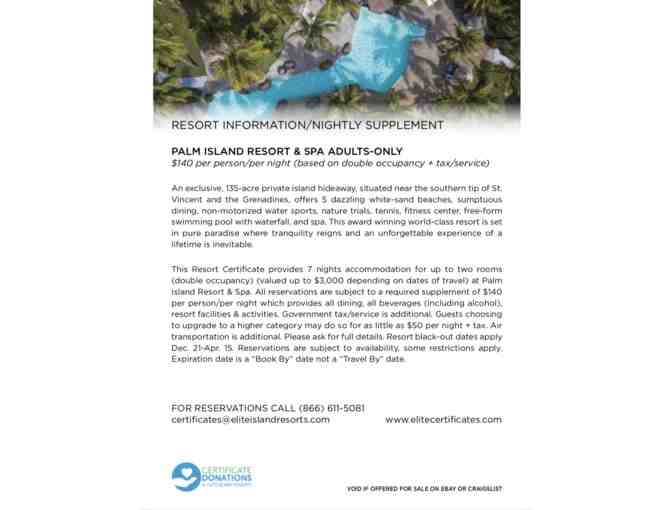 GRENADINES: PALM ISLAND RESORT & SPA - 7 nights / 2 rooms; ADULTS ONLY