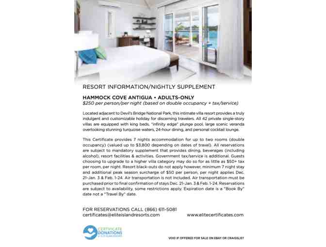 ANTIGUA: HAMMOCK COVE - 7 nights / 2 Luxury Water view Villas, ADULTS ONLY