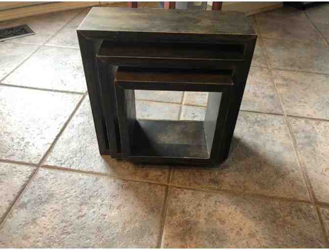 Set of three espresso stained wood nested decorative wall cubes