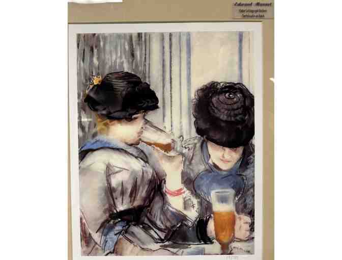 Manet's Masterpiece: 'Two Women Drinking Beer' Colored Lithograph with Certificate