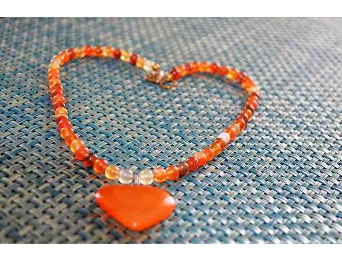 Handmade Carnelian Bead Necklace with Carnelian Heart